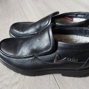 Men black leather shoes with fleece